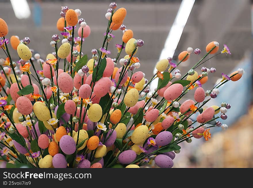 Colorful Easter decorative branches with eggs