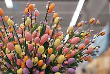 Colorful Easter Decorative Branches With Eggs Stock Photo