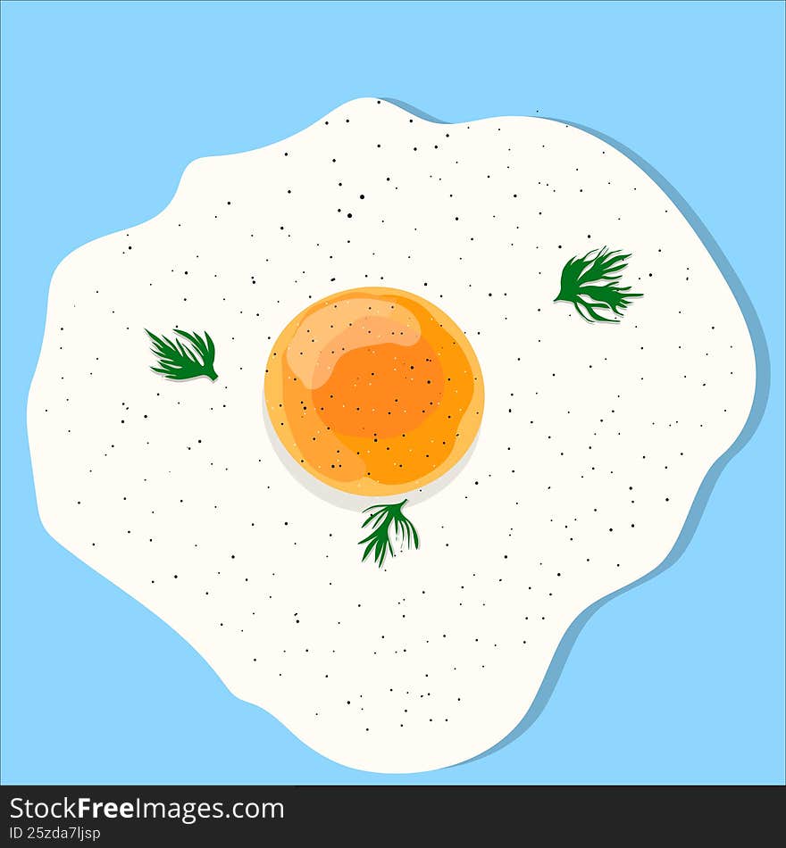 Fried egg with herbs, black pepper and salt hand drawn food illustration. Fried egg hand drawn illustration