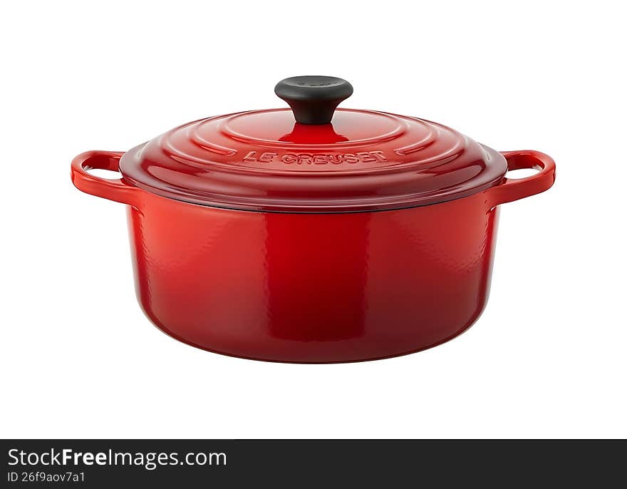 This image showcases a bright red enamel-coated dutch oven featuring two sturdy, loop-style handles and a lid equipped with a black knob. The oven is designed for durability and even heat distribution, making it suitable for a variety of cooking tasks, from braising to baking. This image showcases a bright red enamel-coated dutch oven featuring two sturdy, loop-style handles and a lid equipped with a black knob. The oven is designed for durability and even heat distribution, making it suitable for a variety of cooking tasks, from braising to baking