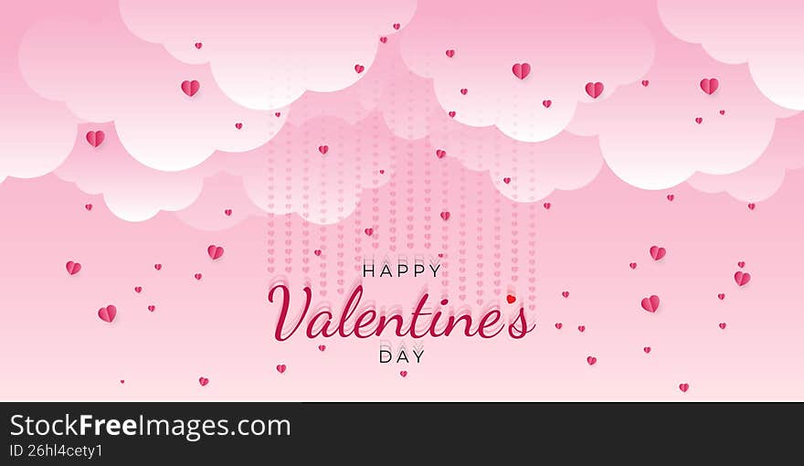 Happy valentine day on pink background filling with hearts. Love, Vector platform. Abstract mockup product display. Minimal scene